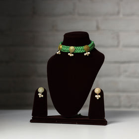 Green - thread work german silver necklace set 20