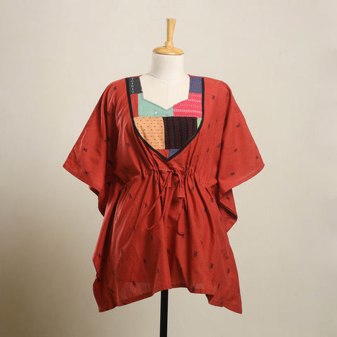 Buy Red Jacquard Mosaic Fusion Cotton Kaftan