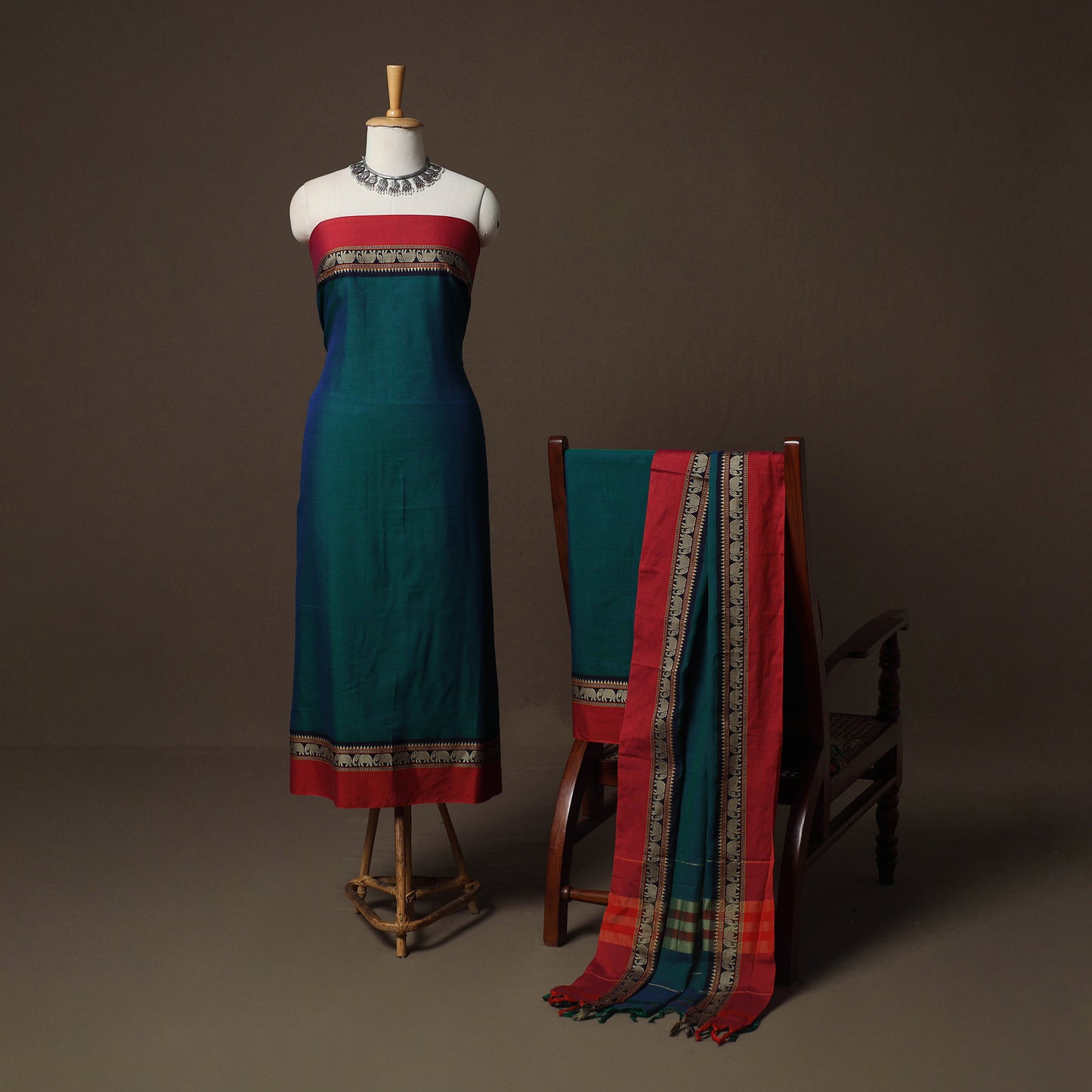 Dharwad Mercerised Cotton 3pc Unstitched Dress Material Suit Set with Woven Border 36