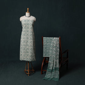 Hand Batik Print Cotton 3pc Unstitched Dress Material Suit Set 02