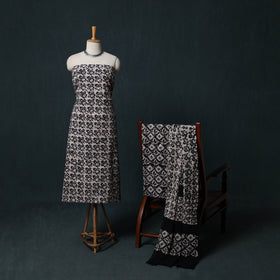 Hand Batik Print Cotton 3pc Unstitched Dress Material Suit Set 04