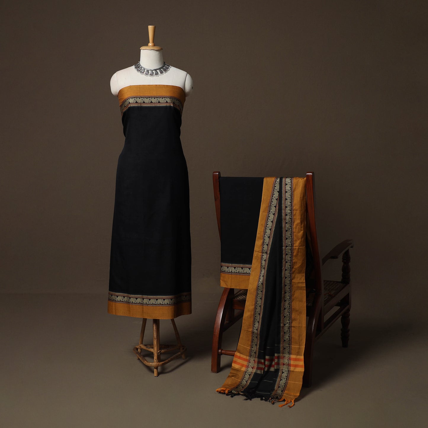 Dharwad Mercerised Cotton 3pc Unstitched Dress Material Suit Set with Woven Border 38