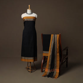 Dharwad Mercerised Cotton 3pc Unstitched Dress Material Suit Set with Woven Border 38