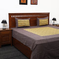Plain Cotton Double Bed Cover with Block Print Patchwork