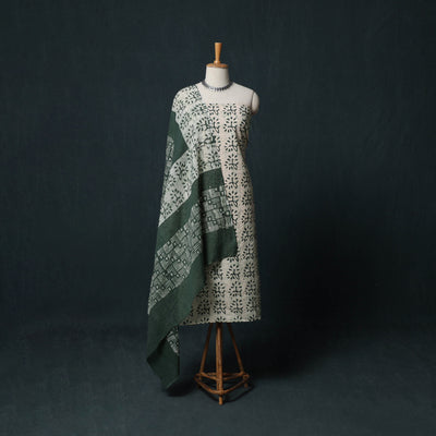Hand Batik Print Cotton 3pc Unstitched Dress Material Suit Set 06