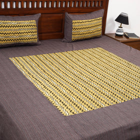 Plain Cotton Double Bed Cover with Block Print Patchwork