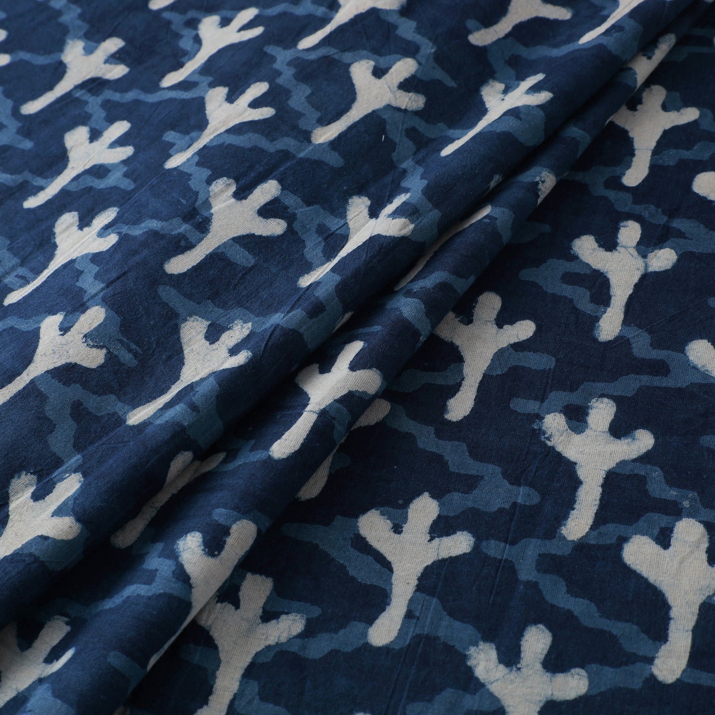 Hand Block Natural Dyed Cotton Bagru Print Indigo Fabric 01