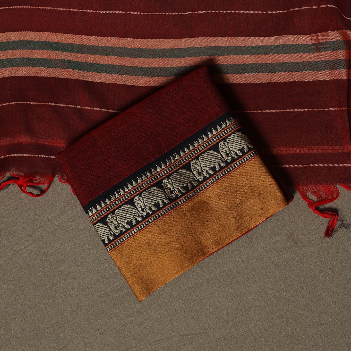 Dharwad Mercerised Cotton 3pc Unstitched Dress Material Suit Set with Woven Border 39