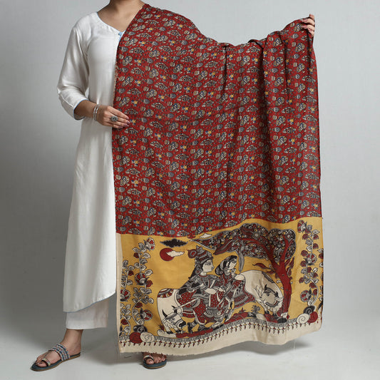 Red - Kalamkari Printed Silk Cotton Dupatta