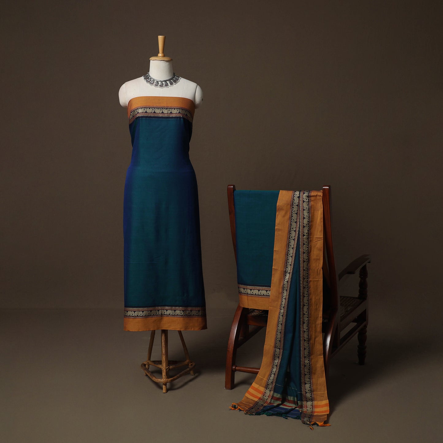 Dharwad Mercerised Cotton 3pc Unstitched Dress Material Suit Set with Woven Border 40