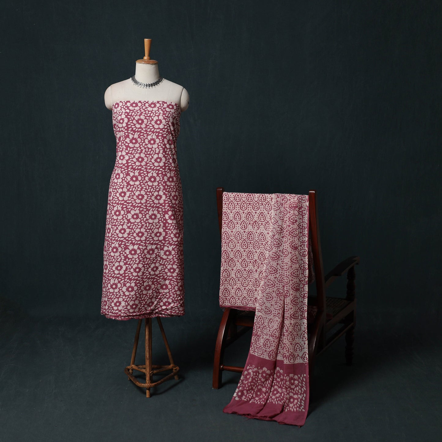 Hand Batik Print Cotton 3pc Unstitched Dress Material Suit Set 07