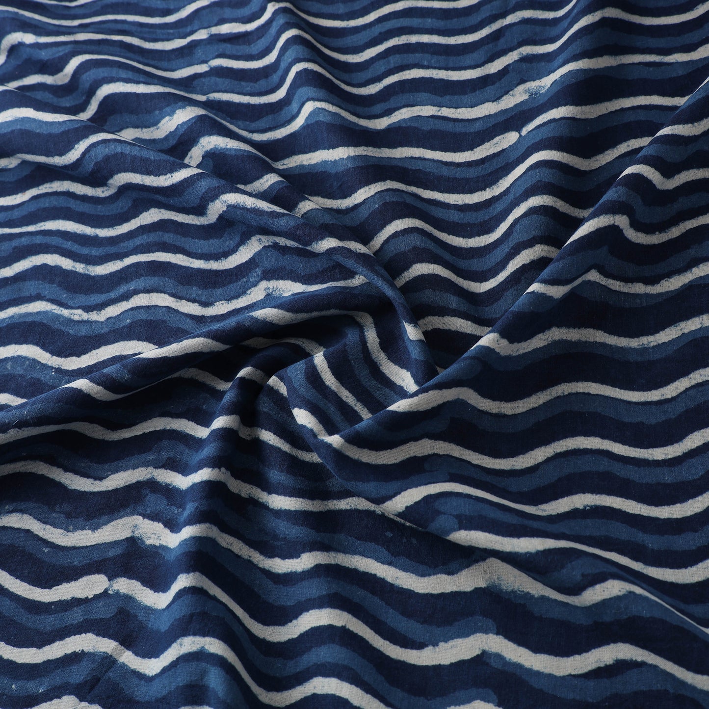 Hand Block Natural Dyed Cotton Bagru Print Indigo Fabric 03