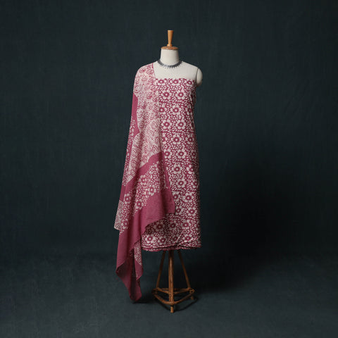 Hand Batik Print Cotton 3pc Unstitched Dress Material Suit Set 07