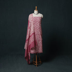 Hand Batik Print Cotton 3pc Unstitched Dress Material Suit Set 07