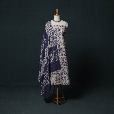 Hand Batik Print Cotton 3pc Unstitched Dress Material Suit Set 08