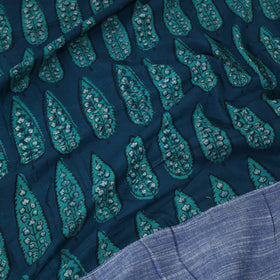 Blue - plain cotton double bed cover with patchwork (94 x