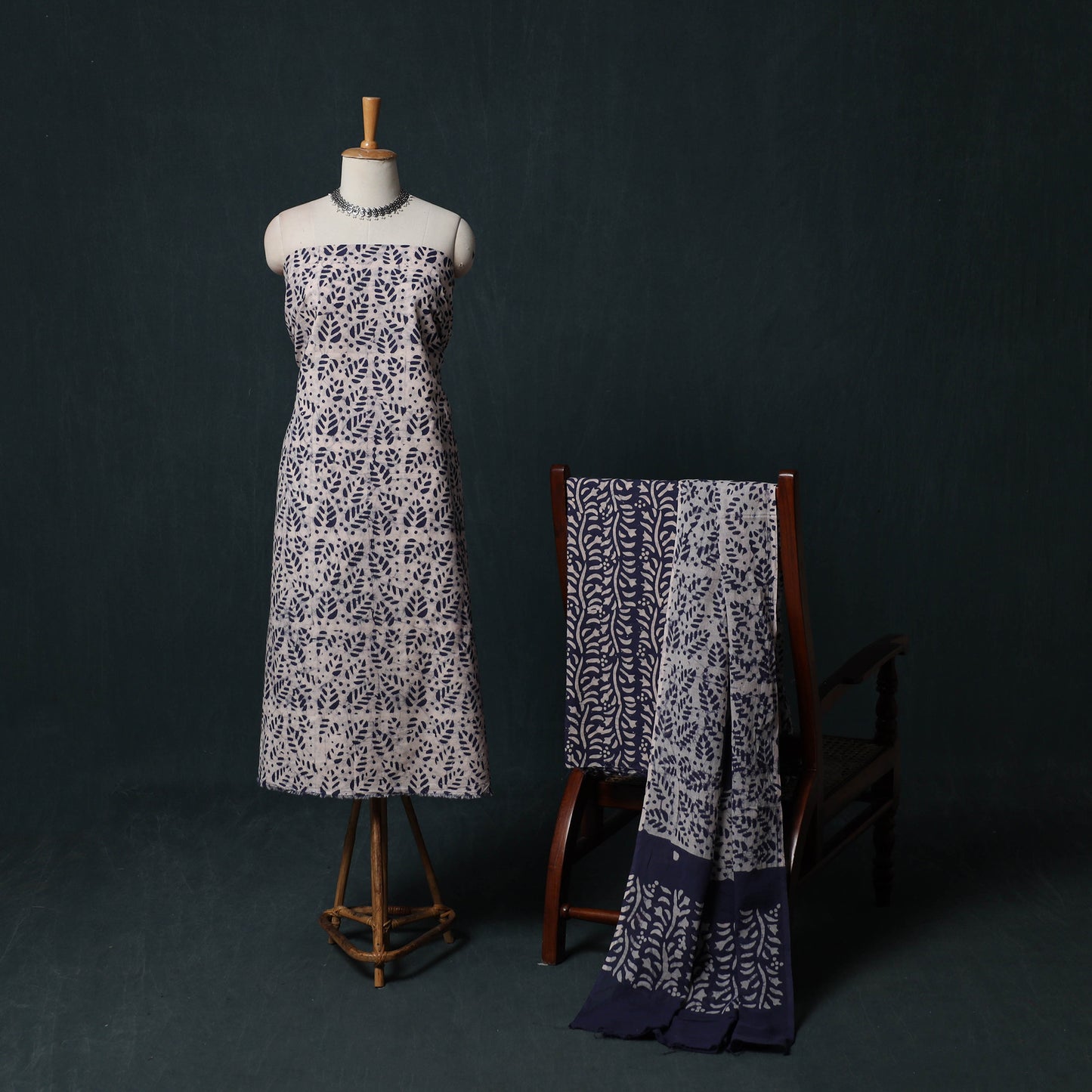 Hand Batik Print Cotton 3pc Unstitched Dress Material Suit Set 08