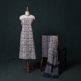 Hand Batik Print Cotton 3pc Unstitched Dress Material Suit Set 08