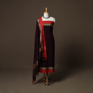 Black - Dharwad Mercerised Cotton 3pc Unstitched Dress Material Suit Set with Woven Border 42