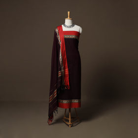 Dharwad Mercerised Cotton 3pc Unstitched Dress Material Suit Set with Woven Border 42