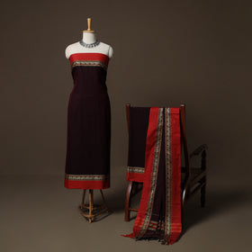 Dharwad Mercerised Cotton 3pc Unstitched Dress Material Suit Set with Woven Border 42