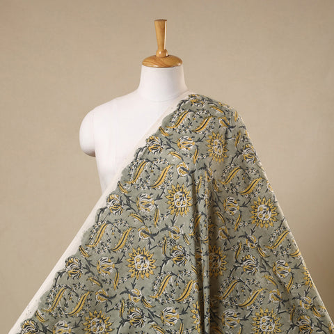 Grey Block Print Cotton Sanganeri Fabric