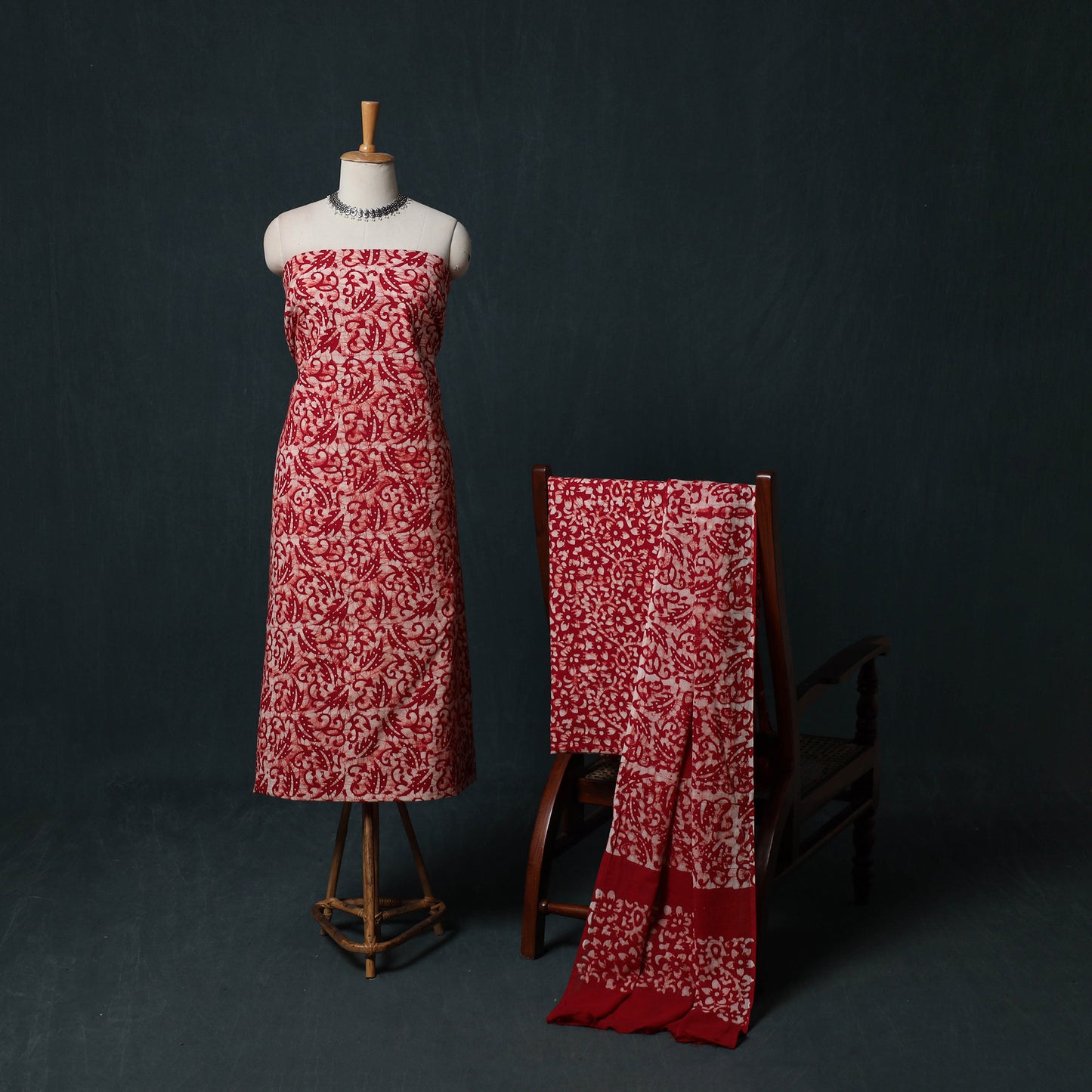 Hand Batik Print Cotton 3pc Unstitched Dress Material Suit Set 10