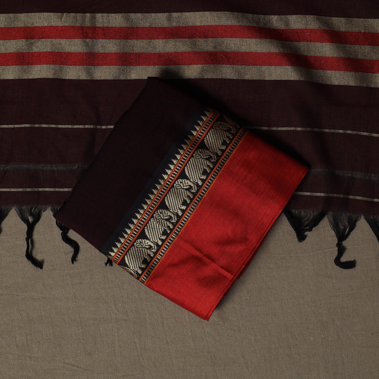 Dharwad Mercerised Cotton 3pc Unstitched Dress Material Suit Set with Woven Border 42