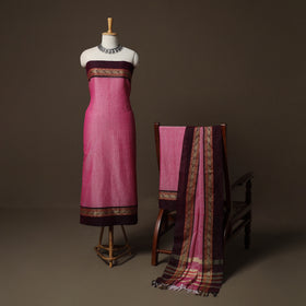 Dharwad Mercerised Cotton 3pc Unstitched Dress Material Suit Set with Woven Border 43