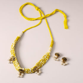 Yellow - thread work german silver necklace set 01