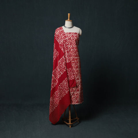 Hand Batik Print Cotton 3pc Unstitched Dress Material Suit Set 10