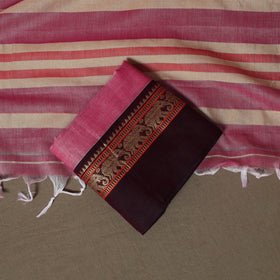 Dharwad Mercerised Cotton 3pc Unstitched Dress Material Suit Set with Woven Border 43