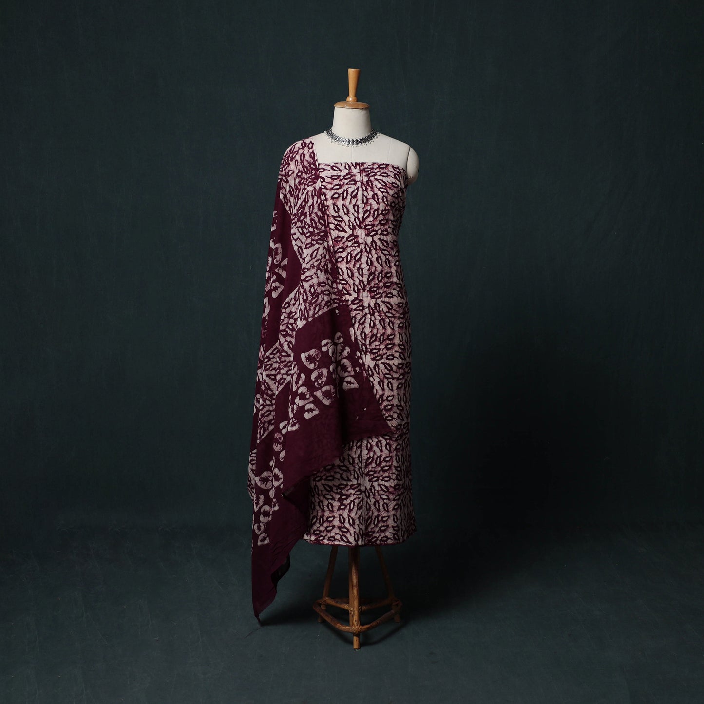 Hand Batik Print Cotton 3pc Unstitched Dress Material Suit Set 11