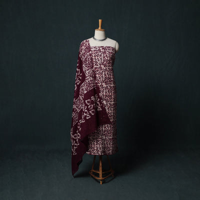 Hand Batik Print Cotton 3pc Unstitched Dress Material Suit Set 11