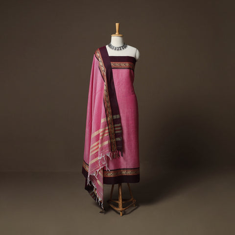 Dharwad Mercerised Cotton 3pc Unstitched Dress Material Suit Set with Woven Border 43