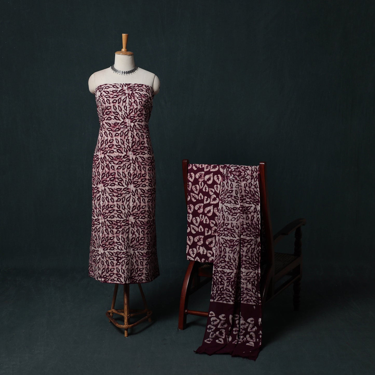Hand Batik Print Cotton 3pc Unstitched Dress Material Suit Set 11