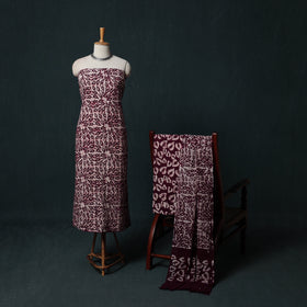 Hand Batik Print Cotton 3pc Unstitched Dress Material Suit Set 11