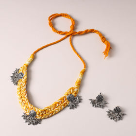 Yellow - thread work german silver necklace set 10