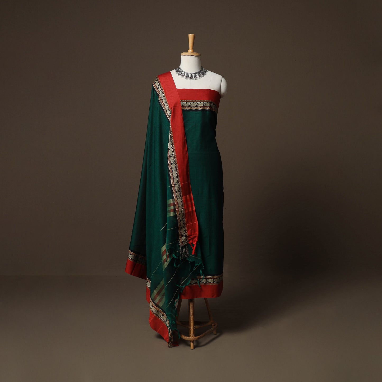 Dharwad Mercerised Cotton 3pc Unstitched Dress Material Suit Set with Woven Border 46