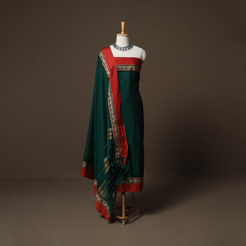 Dharwad Mercerised Cotton 3pc Unstitched Dress Material Suit Set with Woven Border 46