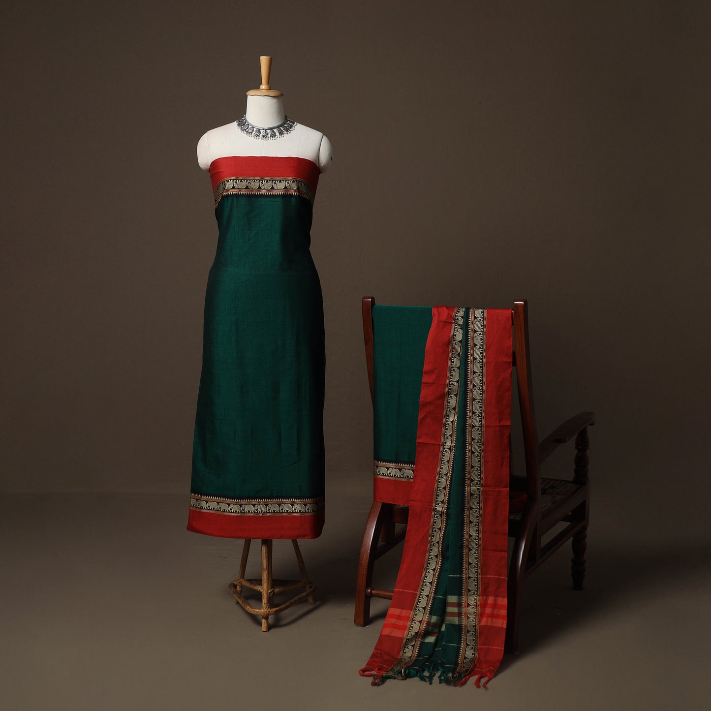 Dharwad Mercerised Cotton 3pc Unstitched Dress Material Suit Set with Woven Border 46