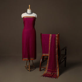 Dharwad Mercerised Cotton 3pc Unstitched Dress Material Suit Set with Woven Border 47