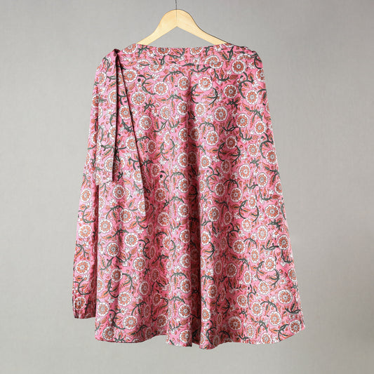 Pink - Sanganeri Block Printed Cotton Wrap Around Skirt