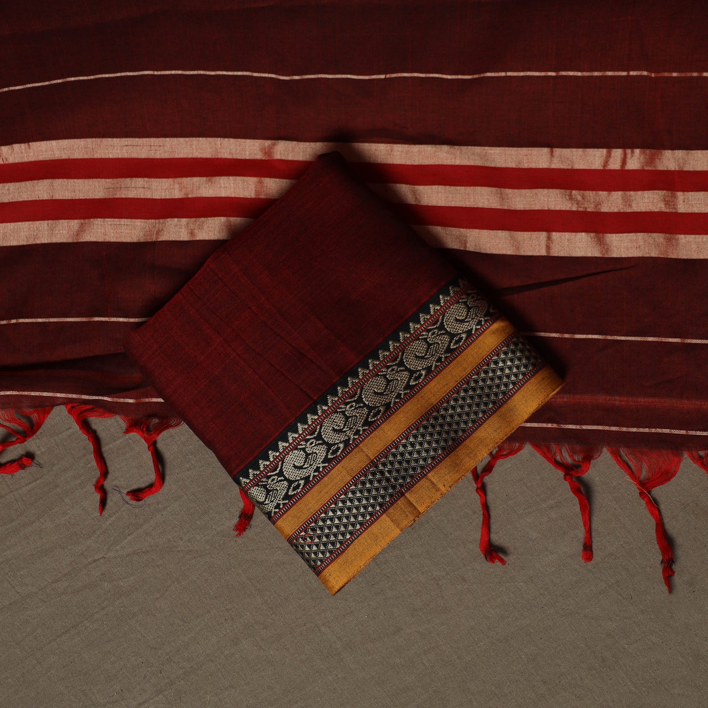 Dharwad Mercerised Cotton 3pc Unstitched Dress Material Suit Set with Woven Border 26