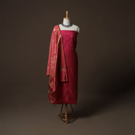 Spun Dupion Viscose Silk Buti 2pc Unstitched Dress Material Kurta Set with Earrings 63