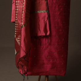 Spun Dupion Viscose Silk Buti 2pc Unstitched Dress Material Kurta Set with Earrings 63