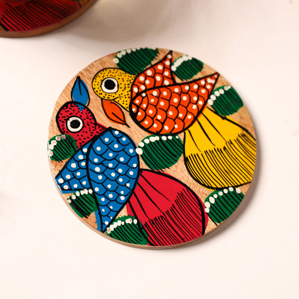 Bengal Patua Handpainted Akashmoni Wooden Coasters (Set of 4) 02