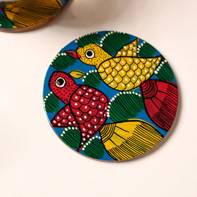  Bengal Patua Handpainted Akashmoni Wooden Coasters (Set of 4) 03 Online at iTokri.com 