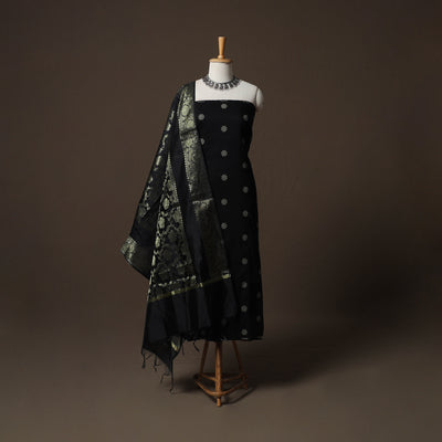 Spun Dupion Viscose Silk Buti 2pc Unstitched Dress Material Kurta Set with Earrings 64