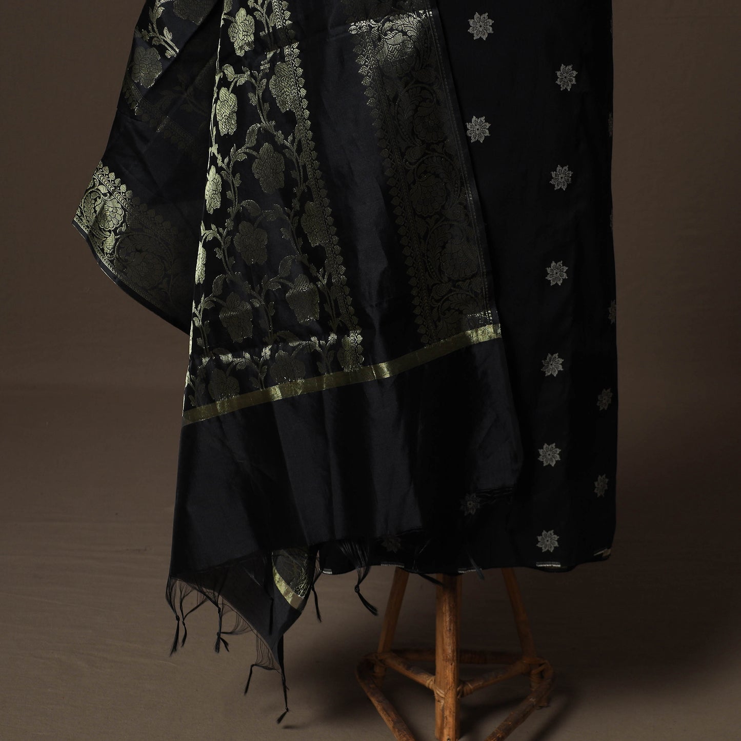 Spun Dupion Viscose Silk Buti 2pc Unstitched Dress Material Kurta Set with Earrings 64